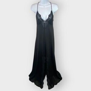 Vtg Vanity Fair Maxi Slip Dress Gown | 36 | Black Nylon | Empire Waist | Lace